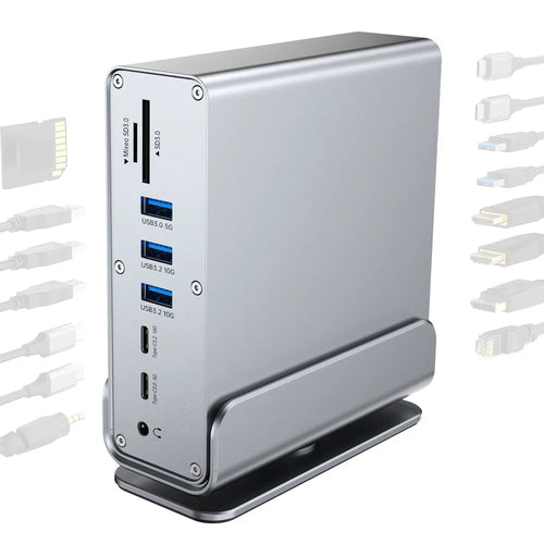 2519 15-in-1 USB-C Hub Dual 4K 60Hz DP Display 100W PD Charging Gigabit Ethernet USB 3.2 Adapter Dock for MacBook / Windows Laptop - Silver Grey - 1