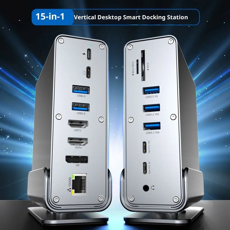 2519 15-in-1 USB-C Hub Dual 4K 60Hz DP Display 100W PD Charging Gigabit Ethernet USB 3.2 Adapter Dock for MacBook / Windows Laptop - Silver Grey - 3