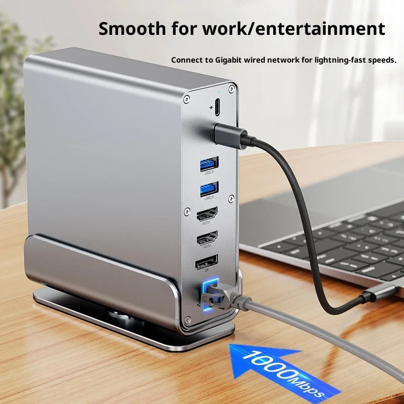2519 15-in-1 USB-C Hub Dual 4K 60Hz DP Display 100W PD Charging Gigabit Ethernet USB 3.2 Adapter Dock for MacBook / Windows Laptop - Silver Grey - 7