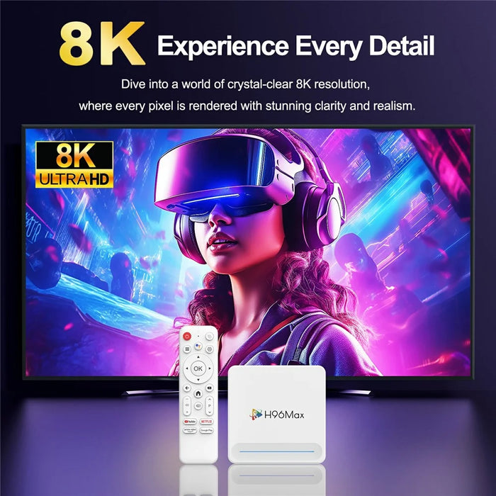 H96 Max H618 Plus 2+16GB Android TV Box WiFi 6 Bluetooth-Compatible 8K Ultra HD Smart TV Box - White  /  US Plug - 6