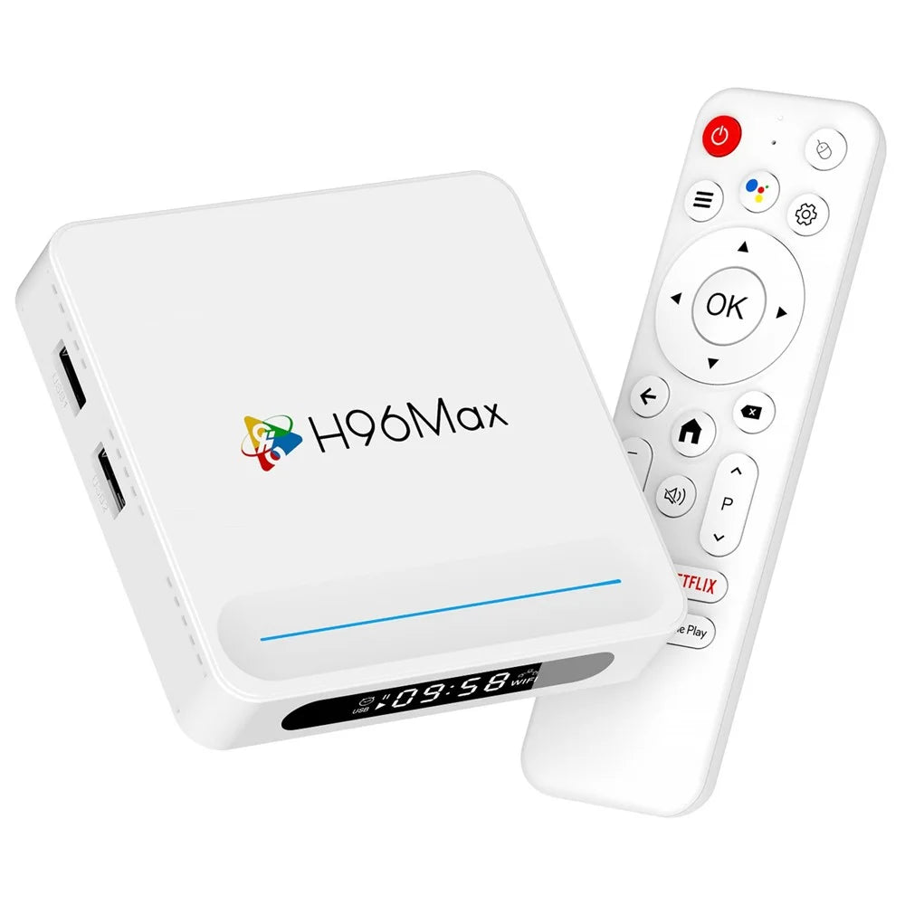 H96 Max H618 Plus 4+32GB Android TV Box WiFi 6 Bluetooth-Compatible 8K Ultra HD Smart TV Box - White  /  US Plug - 1