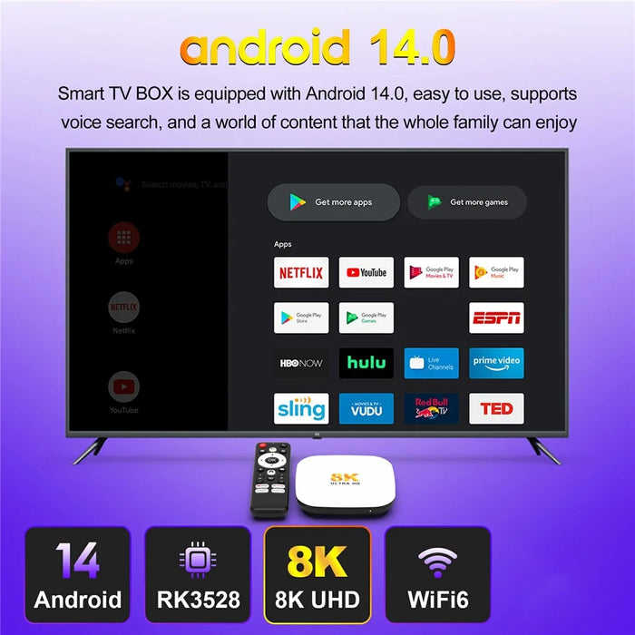 H96 MAX M2 Plus RK3528 Android 14.0 TV Box 2GB RAM + 16GB ROM 8K Ultra HD Streaming Device WiFi 6 BT5.4 Media Player - US Plug - 5