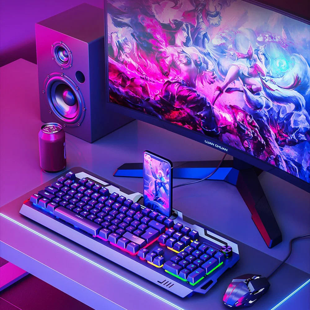 104-Key USB Wired Mechanical Keyboard 19 Keys Anti-Ghosting Gaming Keyboard with Backlit and Phone Holder - White+Mixed Light - 2