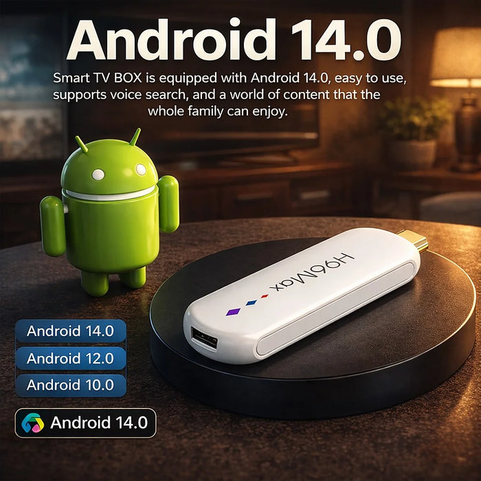 H96 MAX M20 L3 Android 14 TV Stick 4K HDR Streaming Media Player with Google Voice Assistant 2GB + 16GB - White - 3