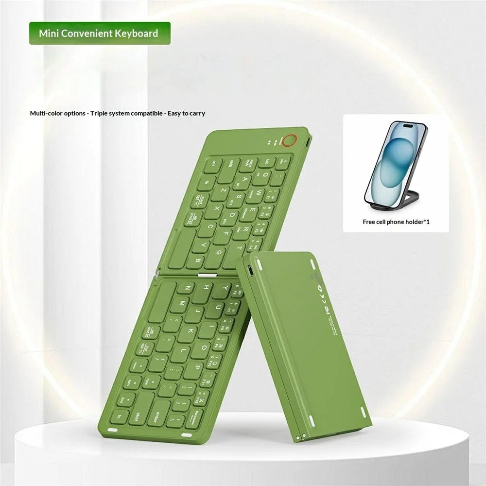 B023 68-Key Wireless Keyboard Magnetic Folding Bluetooth-compatible Keyboard with Phone Holder Stand - Green - 2