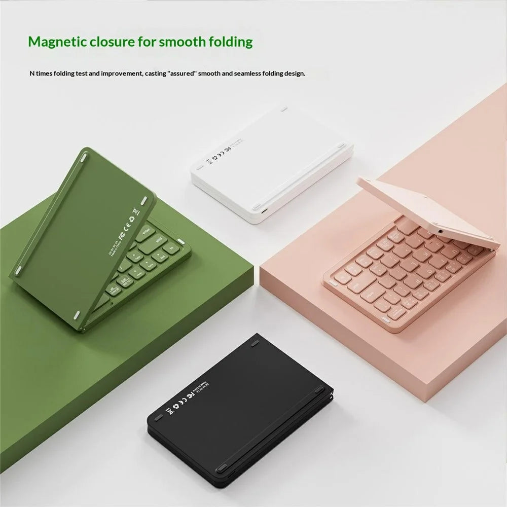 B023 68-Key Wireless Keyboard Magnetic Folding Bluetooth-compatible Keyboard with Phone Holder Stand - Green - 3