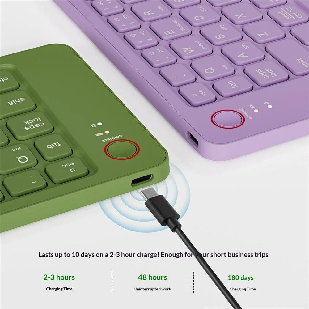 B023 68-Key Wireless Keyboard Magnetic Folding Bluetooth-compatible Keyboard with Phone Holder Stand - Green - 4