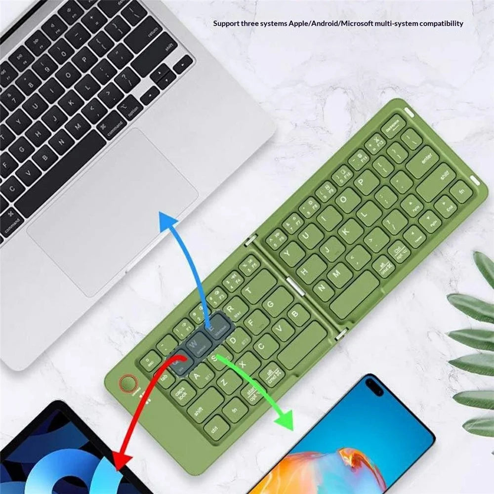 B023 68-Key Wireless Keyboard Magnetic Folding Bluetooth-compatible Keyboard with Phone Holder Stand - Green - 5