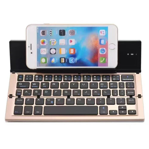 608 Tri-Fold Bluetooth-Compatible Keyboard Dual Channel Aluminum Alloy Keyboard for iOS Android - Rose Gold - 1