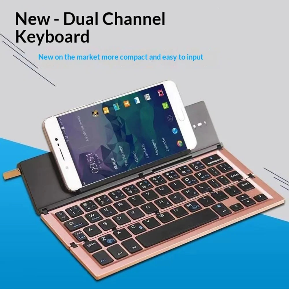 608 Tri-Fold Bluetooth-Compatible Keyboard Dual Channel Aluminum Alloy Keyboard for iOS Android - Rose Gold - 2
