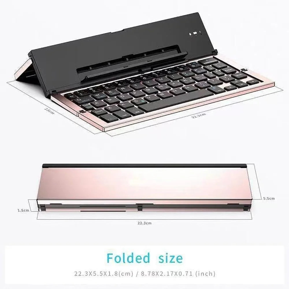 608 Tri-Fold Bluetooth-Compatible Keyboard Dual Channel Aluminum Alloy Keyboard for iOS Android - Rose Gold - 5