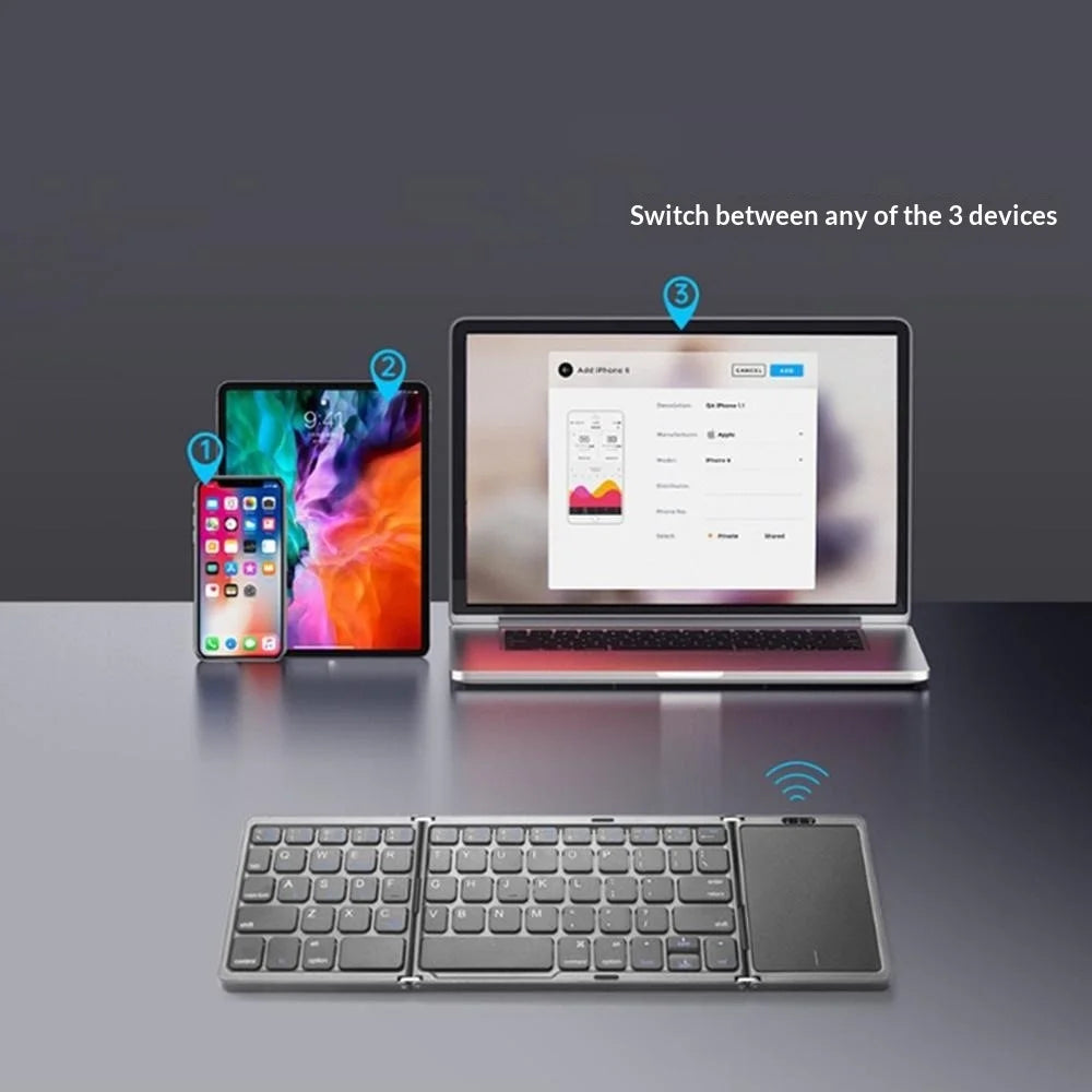 B089 Foldable Wireless Bluetooth-Compatible Keyboard with Touchpad for Phones / Tablets / Laptops - Grey - 4