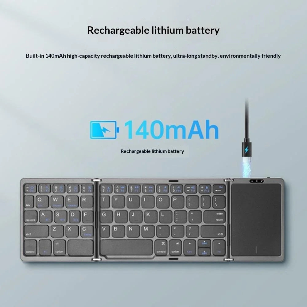 B089 Foldable Wireless Bluetooth-Compatible Keyboard with Touchpad for Phones / Tablets / Laptops - Grey - 5