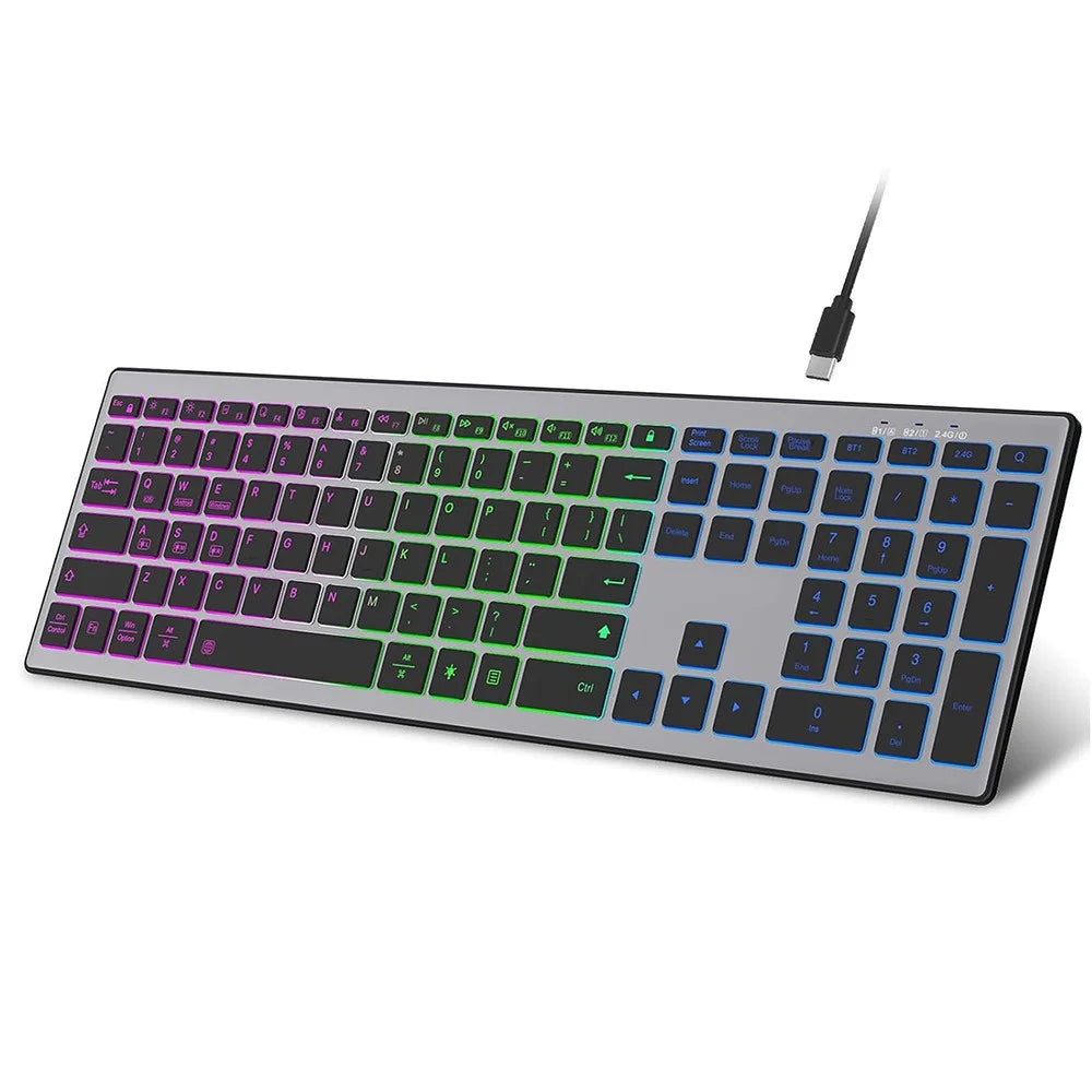 E15 Three Mode Wireless Keyboard 110 Keys RGB Backlight Mute Keyboard for Office Home Use - Black - 1