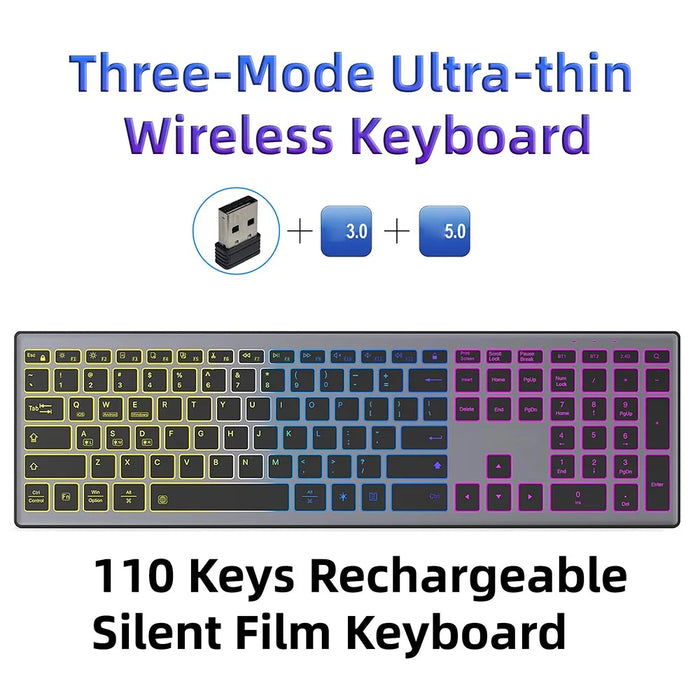 E15 Three Mode Wireless Keyboard 110 Keys RGB Backlight Mute Keyboard for Office Home Use - Black - 2