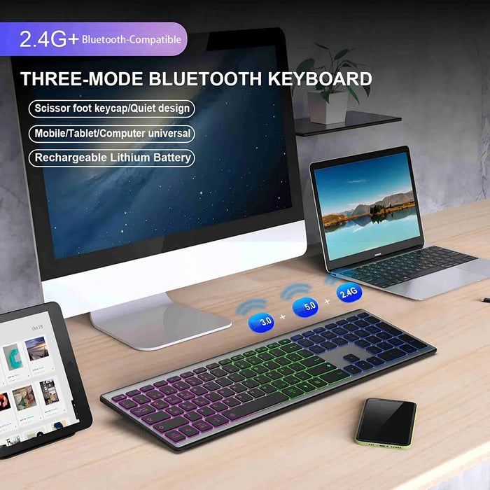 E15 Three Mode Wireless Keyboard 110 Keys RGB Backlight Mute Keyboard for Office Home Use - Black - 3