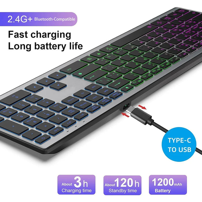 E15 Three Mode Wireless Keyboard 110 Keys RGB Backlight Mute Keyboard for Office Home Use - Black - 6