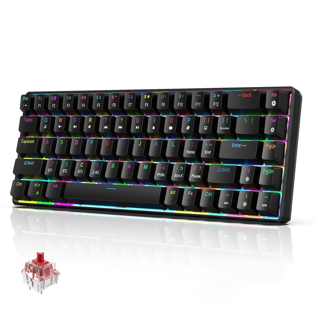 HXSJ V800 68-Key Mechanical Keyboard 2.4G Wireless/Bluetooth-compatible/Wired 3-Mode Keyboard with RGB Backlit - Black - 1