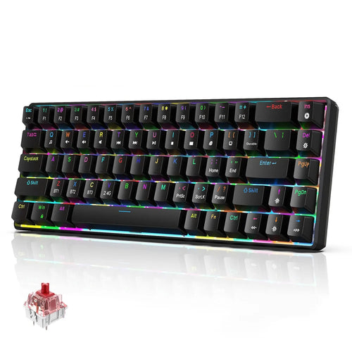 HXSJ V800 68-Key Mechanical Keyboard 2.4G Wireless/Bluetooth-compatible/Wired 3-Mode Keyboard with RGB Backlit - Black - 1