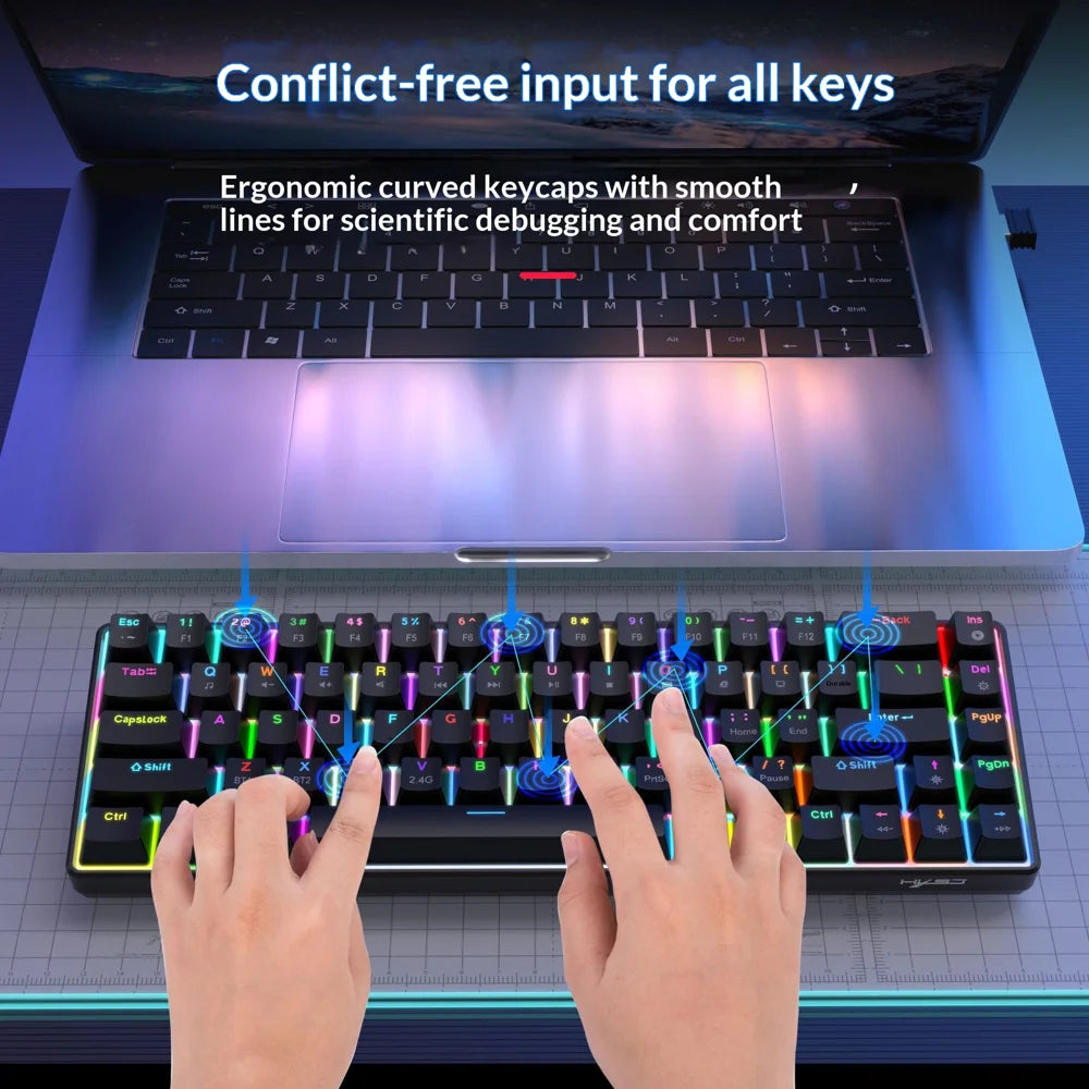 HXSJ V800 68-Key Mechanical Keyboard 2.4G Wireless/Bluetooth-compatible/Wired 3-Mode Keyboard with RGB Backlit - Black - 6