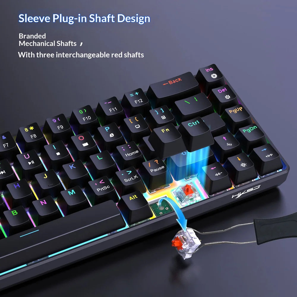 HXSJ V800 68-Key Mechanical Keyboard 2.4G Wireless/Bluetooth-compatible/Wired 3-Mode Keyboard with RGB Backlit - Black - 7