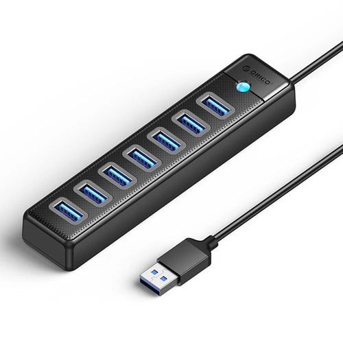 ORICO PW7U-U3 7 Port USB 3.0 Hub 5Gbps Data Transfer with Power Supply Port 1M Cable Length - Black - 1