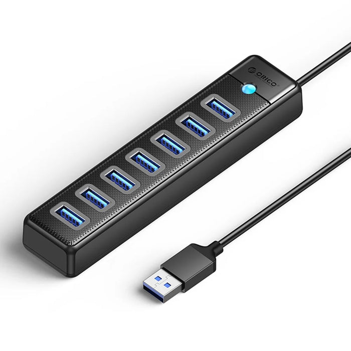 ORICO PW7U-U3 7 Port USB 3.0 Hub 5Gbps Data Transfer with Power Supply Port 1M Cable Length - Black - 1