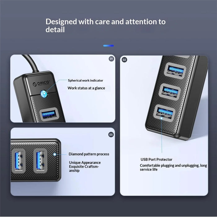 ORICO PW7U-U3 7 Port USB 3.0 Hub 5Gbps Data Transfer with Power Supply Port 1M Cable Length - Black - 3