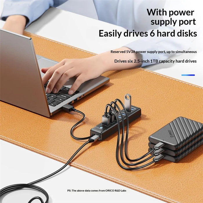 ORICO PW7U-U3 7 Port USB 3.0 Hub 5Gbps Data Transfer with Power Supply Port 1M Cable Length - Black - 4