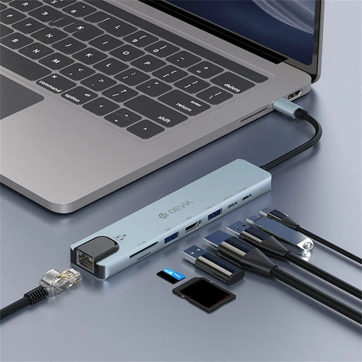DEVIA Pro1 8 in 1 Hub USB-C Expansion Dock with HD / RJ45 / USB 3.0 / USB 2.0 / Audio / PD 100W / SD / TF Card Reader - 2