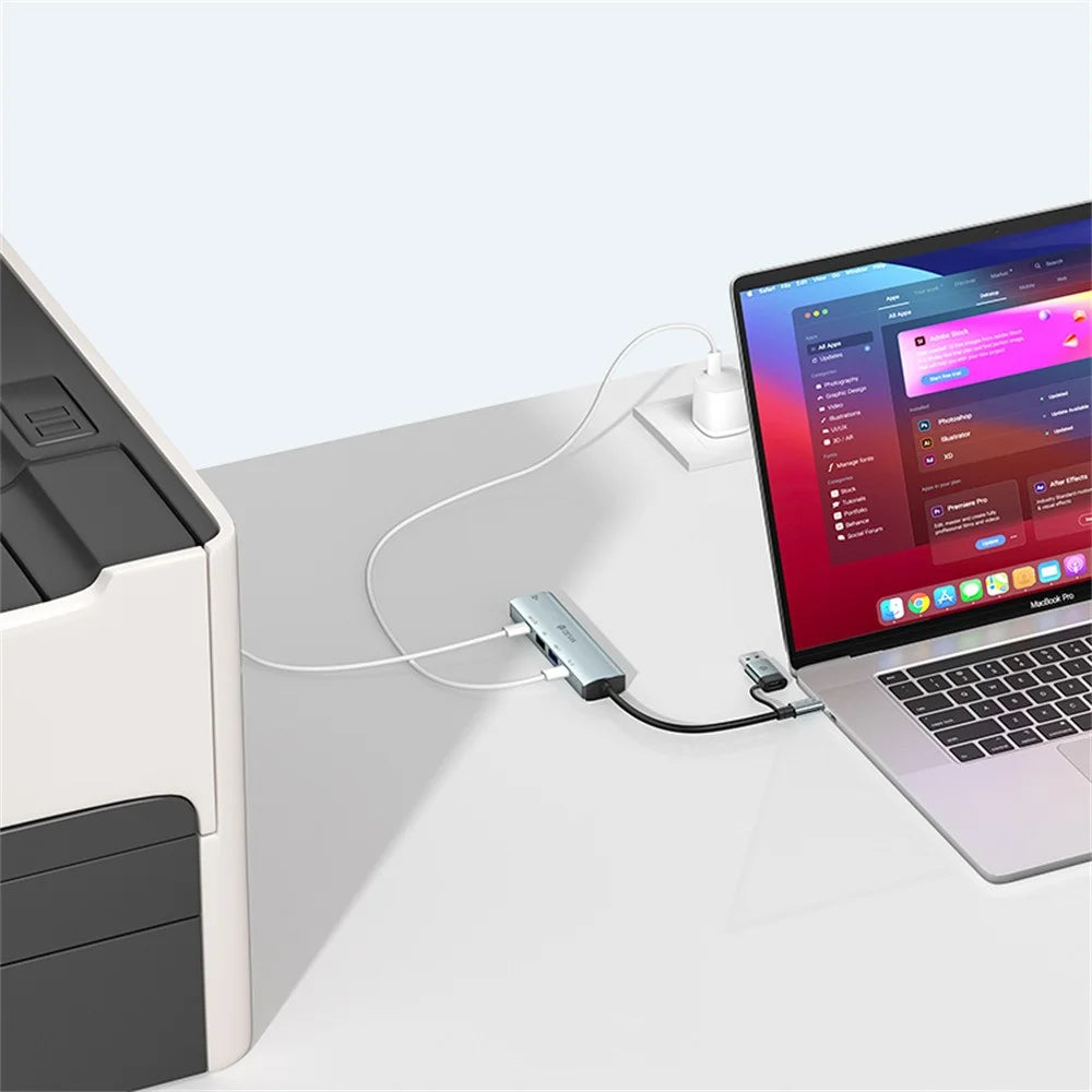 DEVIA Pro2 5 in 1 Hub USB + Type-C to RJ45 / USB 3.0 / USB 2.0 / Dual Type-C Expansion Dock for Laptop / Tablet / Phone - Dark Grey - 4