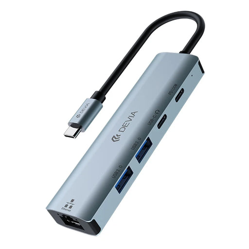 DEVIA Leopard Series 5 in 1 Hub Type-C to USB x 2 + Type-C + PD 100W + RJ45 Multi-Port Expansion Dock - Dark Grey - 1