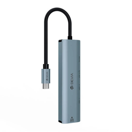 DEVIA Leopard Series 5 in 1 Hub Type-C to USB x 2 + Type-C + PD 100W + RJ45 Multi-Port Expansion Dock - Dark Grey - 2