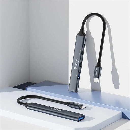 DEVIA Lite1 Type-C to 2A+2C 4 in 1 Hub USB 3.0 / 2.0 Data Transfer Audio Support Multi Device Connection - Dark Grey - 2