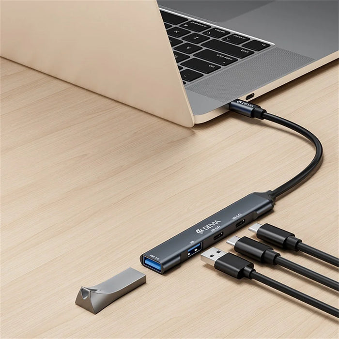 DEVIA Lite1 Type-C to 2A+2C 4 in 1 Hub USB 3.0 / 2.0 Data Transfer Audio Support Multi Device Connection - Dark Grey - 4