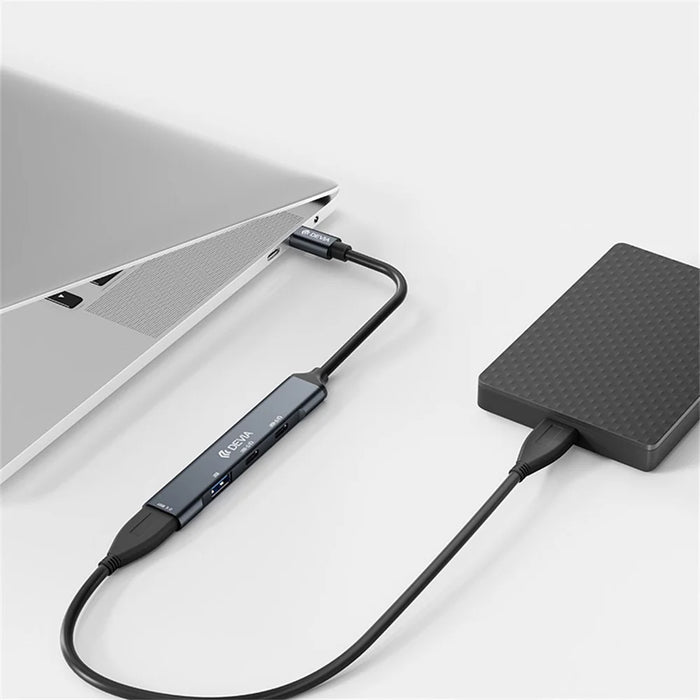 DEVIA Lite1 Type-C to 2A+2C 4 in 1 Hub USB 3.0 / 2.0 Data Transfer Audio Support Multi Device Connection - Dark Grey - 5