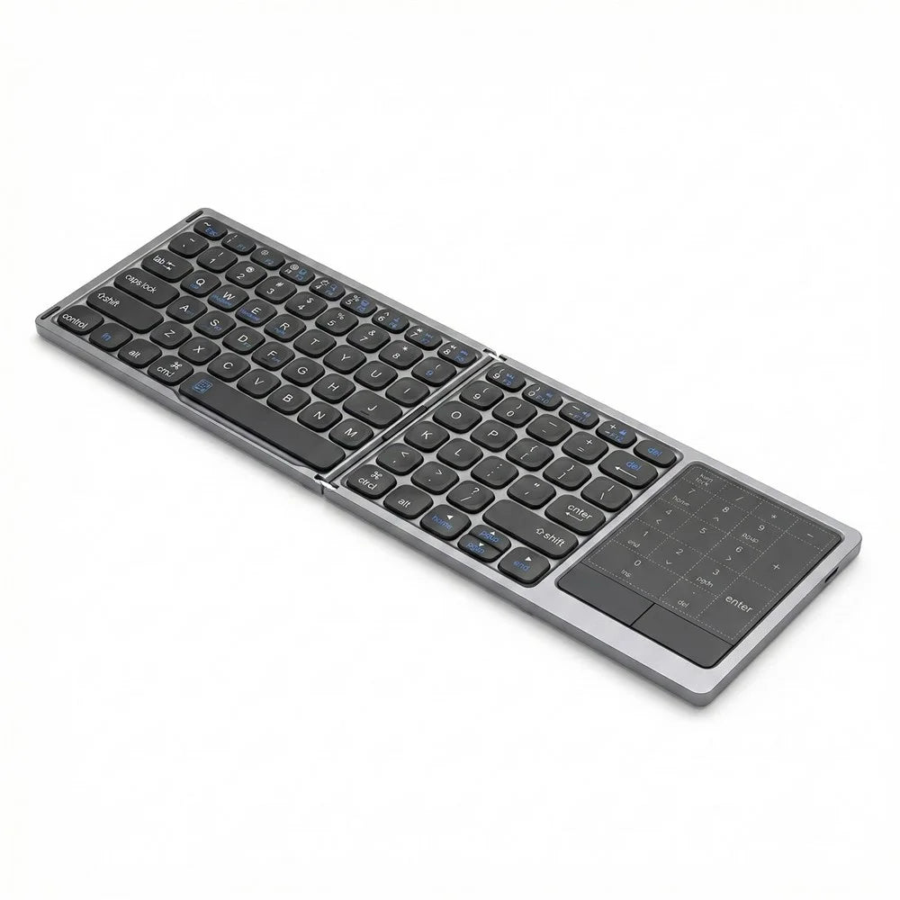 FK328T Foldable Wireless Bluetooth-compatible Keyboard 2 in 1 Numeric Keypad Touchpad for iOS Android Windows Mac - Grey - 1