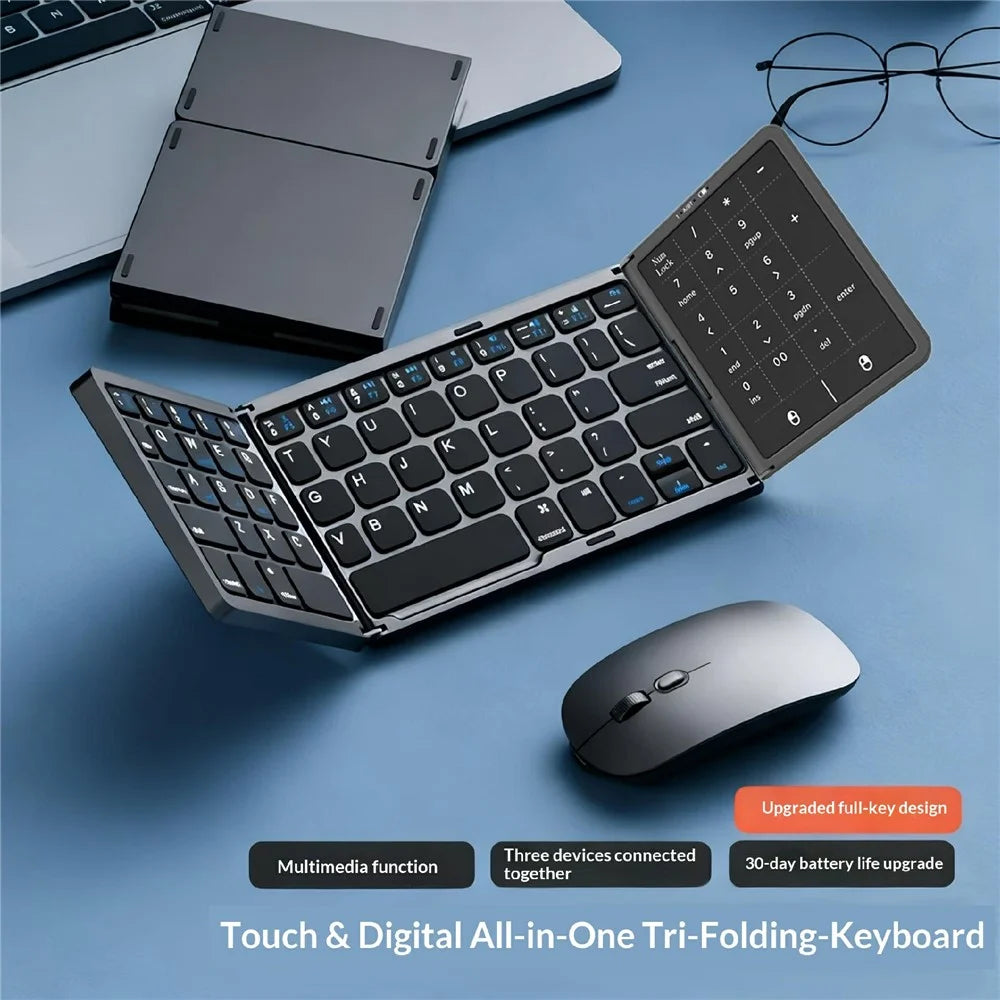 B089 ST Ultra Thin Tri-Folding Wireless Bluetooth-compatible Keyboard with Smart Trackpad for iOS / Android / Windows - Black - 2