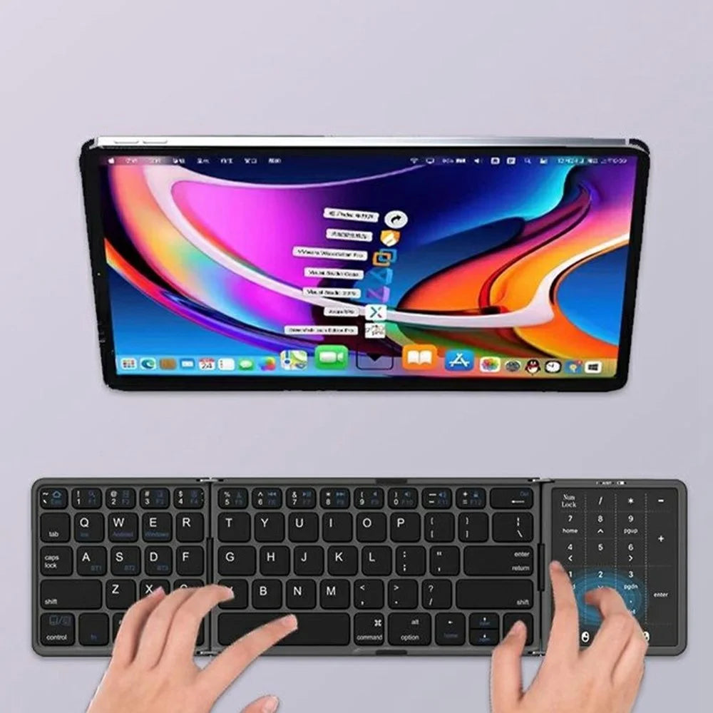 B089 ST Ultra Thin Tri-Folding Wireless Bluetooth-compatible Keyboard with Smart Trackpad for iOS / Android / Windows - Black - 5