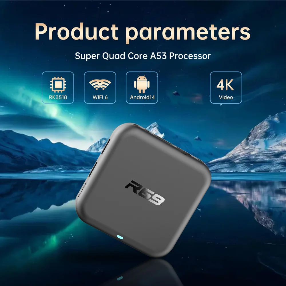 R69 Android 14 TV Box 4K Ultra HD WiFi 6 Bluetooth-compatible 5.0 Smart Media Player (Chipset: RK3518), 2+8GB - EU Plug - 5