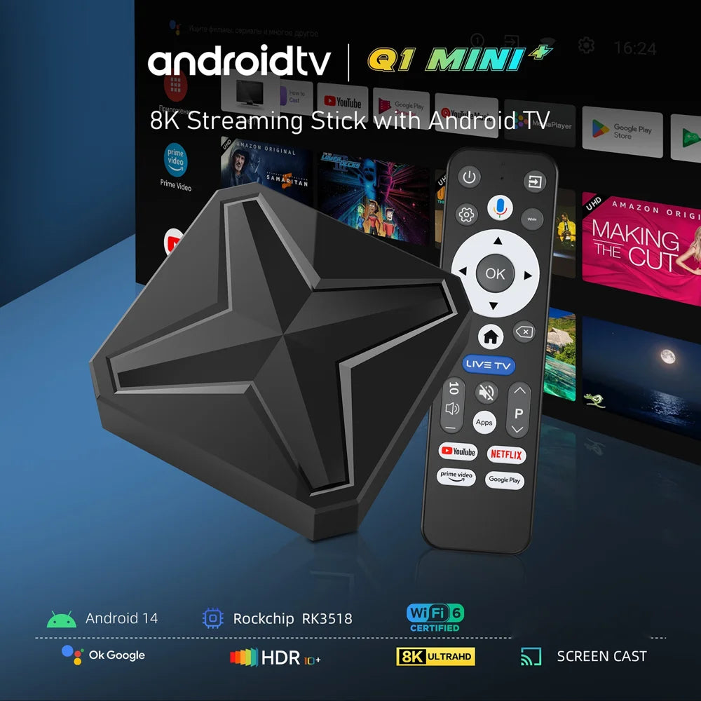 Q1MINI Android 14 TV Box RK3518 Quad Core 8K/60Hz HDR10+ WiFi 6 Bluetooth-compatible 5.4 Streaming Media Player - EU Plug - 6