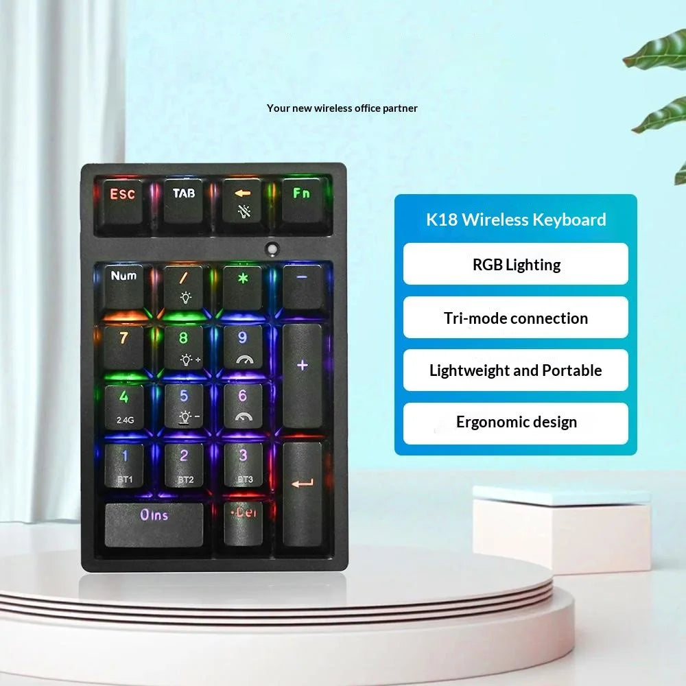 K18 21 Keys RGB Mechanical Numpad Bluetooth-compatible 3-Mode Wireless Keyboard - Black - 2