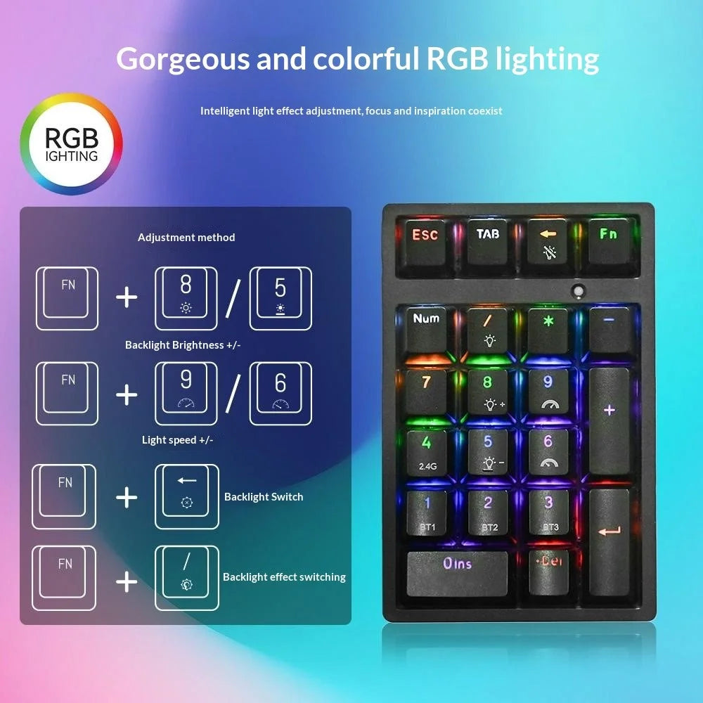 K18 21 Keys RGB Mechanical Numpad Bluetooth-compatible 3-Mode Wireless Keyboard - Black - 3