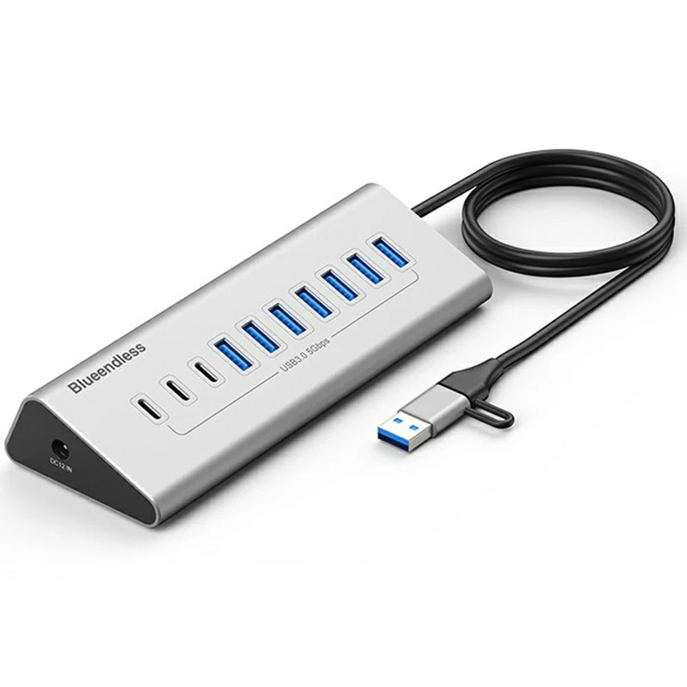 BLUEENDLESS HU105C 5Gbps USB 3.0 Hub 2 in 1 USB-A / USB-C to 7 USB-A + 3 USB-C Aluminum Alloy Docking Station - 1