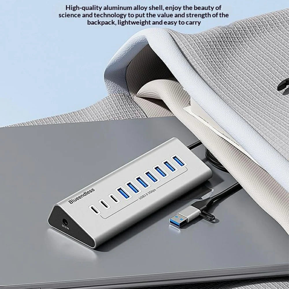BLUEENDLESS HU105C 5Gbps USB 3.0 Hub 2 in 1 USB-A / USB-C to 7 USB-A + 3 USB-C Aluminum Alloy Docking Station - 4