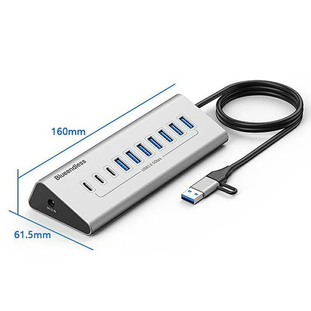 BLUEENDLESS HU105C 5Gbps USB 3.0 Hub 2 in 1 USB-A / USB-C to 7 USB-A + 3 USB-C Aluminum Alloy Docking Station - 5