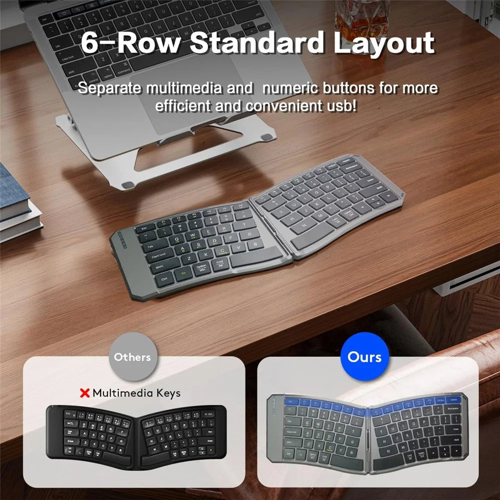 JOM223 V-Shape Ergonomic Foldable Keyboard Wireless 2.4G Dual Mode Bluetooth-compatible Keyboard for iPad Tablet Laptop - 2