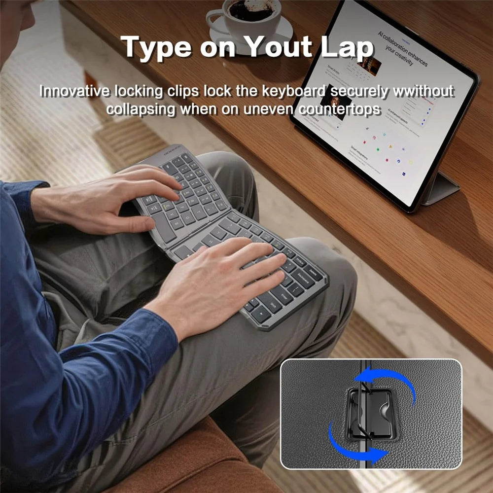 JOM223 V-Shape Ergonomic Foldable Keyboard Wireless 2.4G Dual Mode Bluetooth-compatible Keyboard for iPad Tablet Laptop - 3