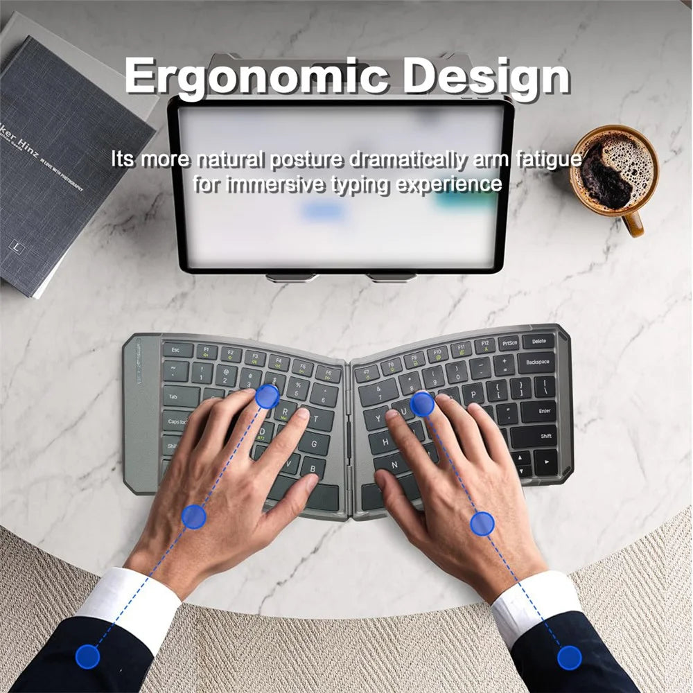 JOM223 V-Shape Ergonomic Foldable Keyboard Wireless 2.4G Dual Mode Bluetooth-compatible Keyboard for iPad Tablet Laptop - 4