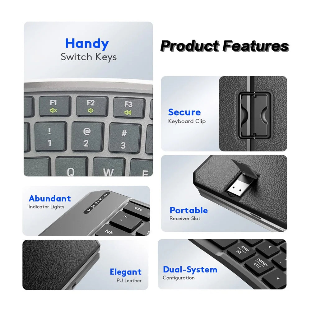JOM223 V-Shape Ergonomic Foldable Keyboard Wireless 2.4G Dual Mode Bluetooth-compatible Keyboard for iPad Tablet Laptop - 7